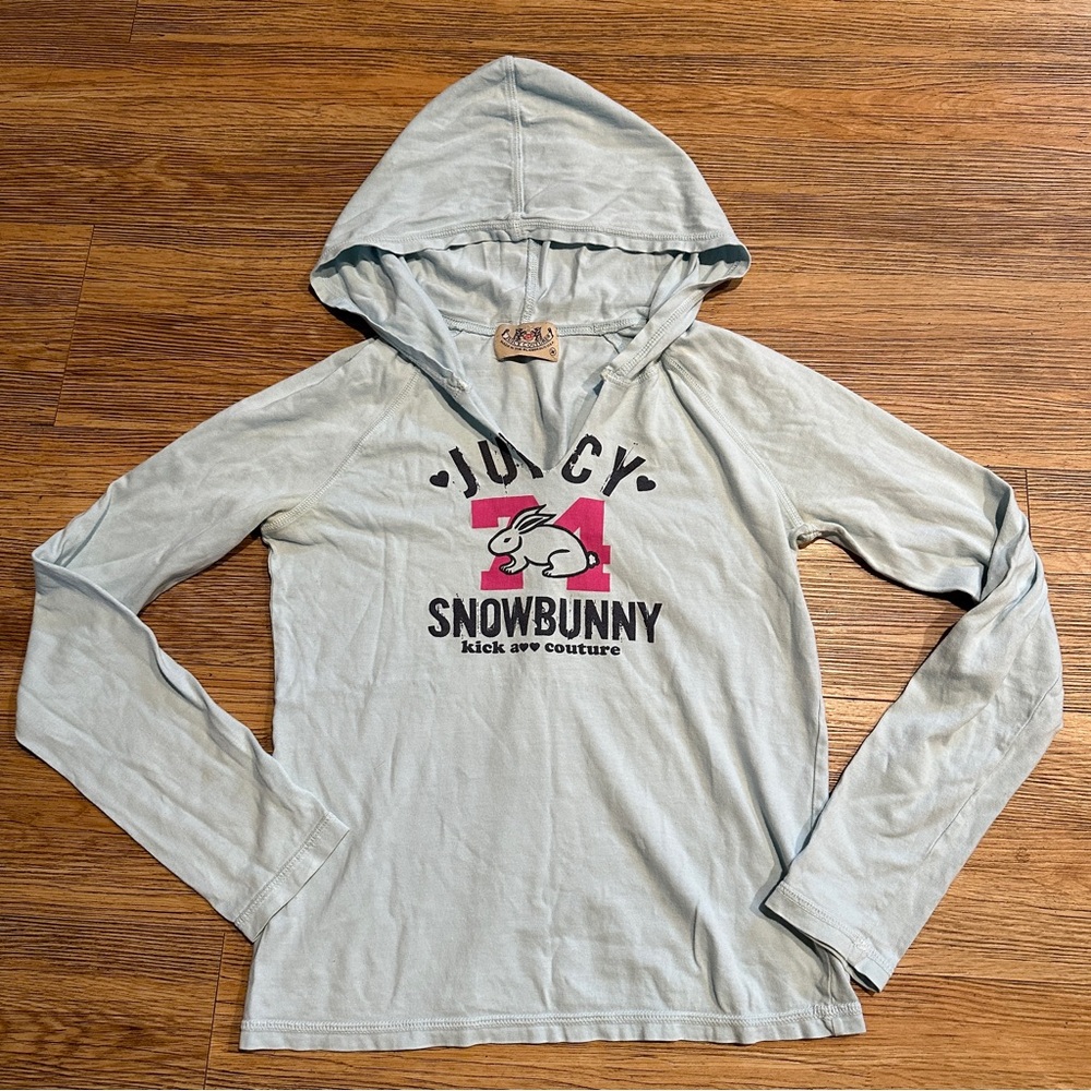 Juicy Couture Y2k Vintage 2000s Baby Blue Snow Bunny hoodie long sleeve